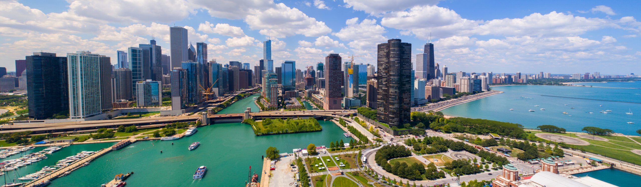 Aerial panorama Downtown Dhicago summer 2017